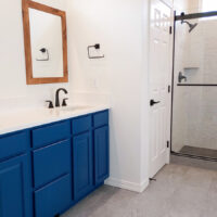 Custom cabinets and tile installation in a bathroom remodel in Boise, Idaho by Total Home Services.