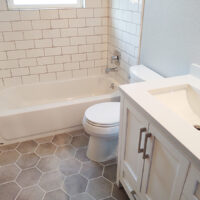 Bathroom remodel and custom tile installation in master bathroom in Meridian, Idaho by Total Home Services.